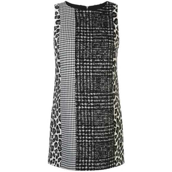 NWT Alice + Olivia Clyde in Black & White Patchwork A-line Mini Shift Dress 8 - Picture 2 of 7